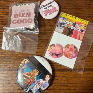 Mean Girls Broadway Buttons and pin (5 total)